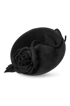 Black Belgravia Rose Hat -Hat Couture Shop BLACK BELGRAVIA ROSE HAT