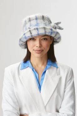 Dolores White Check Cloche -Hat Couture Shop DOLORES WHITE CHECK CLOCHE EDITED