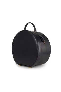 Leather Hat Box -Hat Couture Shop LEATHER HAT BOX BLACK 2
