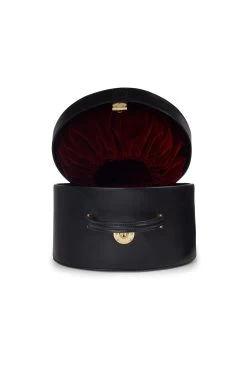 Leather Hat Box -Hat Couture Shop LEATHER HAT BOX BLACK 3