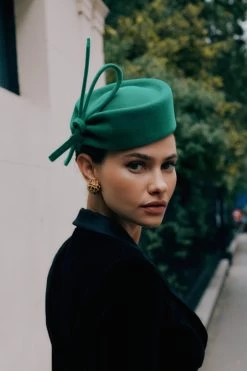 Mayfair Pillbox Hat -Hat Couture Shop MAYFAIR PILLBOX HAT GREEN LIFESTYLE SHOT 2