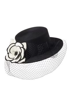 Novak Black Veiled Boater -Hat Couture Shop NOVAK